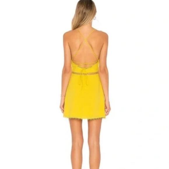NBD Revolve Chels Halter Lace-Up Back Mini Dress Yellow Lattice Cutout S NWT - Picture 2 of 12